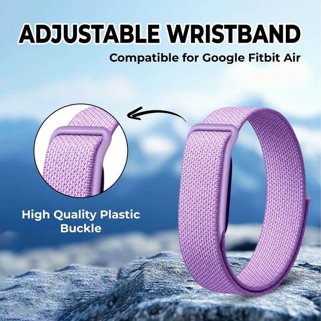 Alt view image 3 of 7 - Stretch Nylon Loop Band Compatible with Google Fitbit Air, Soft Breathable Woven Sport Strap, Adjustable Elastic Replacement Wristband for Men & Women