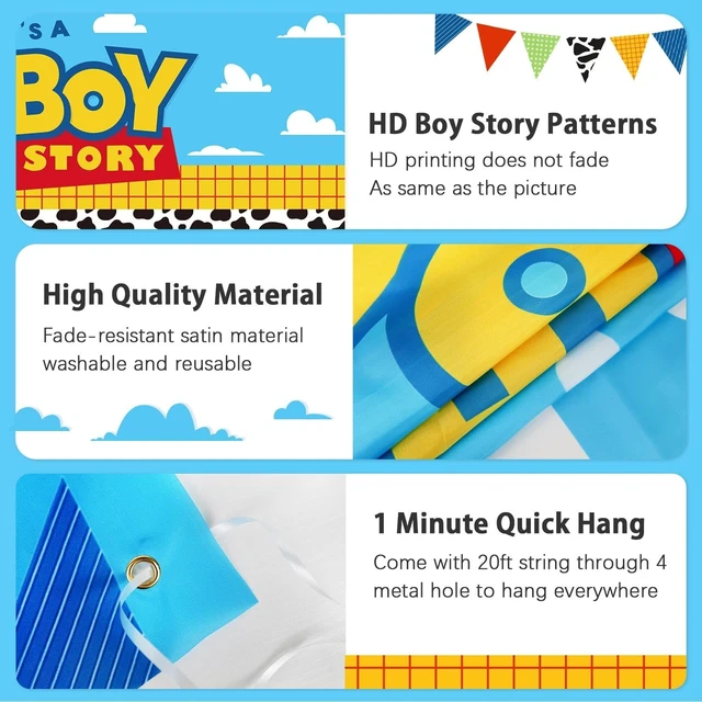 Alt view image 5 of 7 - Boy Story Baby Shower Decorations Backdrop Banner,It's A Boy Stroy Large Size 3 x 5Ft Toy Cloud Backdrop Banner Decor