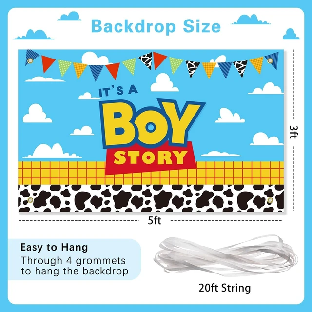 Alt view image 4 of 7 - Boy Story Baby Shower Decorations Backdrop Banner,It's A Boy Stroy Large Size 3 x 5Ft Toy Cloud Backdrop Banner Decor