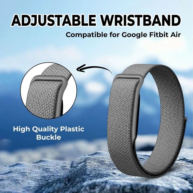 Alt view image 3 of 7 - Stretch Nylon Loop Band Compatible with Google Fitbit Air, Soft Breathable Woven Sport Strap, Adjustable Elastic Replacement Wristband for Men & Women