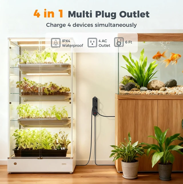 Alt view image 3 of 7 - Outdoor Power Strip Weatherproof, 6FT Extension Cord Waterproof 4 Outlets 1 Switch, Surge Protector 1700J, Wall Mountable for Home Office and Patio Christmas Lights, Black