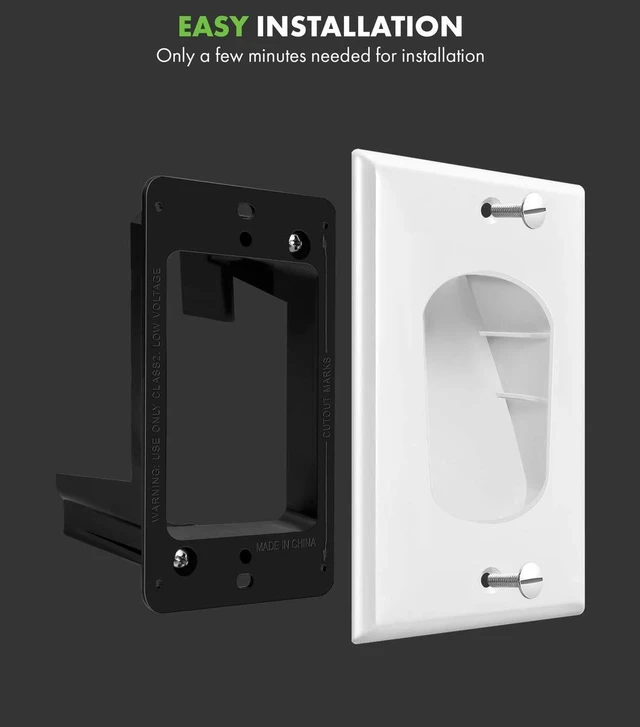Alt view image 3 of 7 - Recessed Low Voltage Cable Wall Plate for Home Theaters, Pass-Through Wall Plate with Mounting Brackets, Size 1-Gang 4.50" x 2.75", Polycarbonate Thermoplastic, TG8881B-2PCS, White, 2 pack