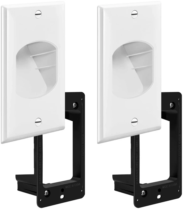 Alt view image 7 of 7 - Recessed Low Voltage Cable Wall Plate for Home Theaters, Pass-Through Wall Plate with Mounting Brackets, Size 1-Gang 4.50" x 2.75", Polycarbonate Thermoplastic, TG8881B-2PCS, White, 2 pack
