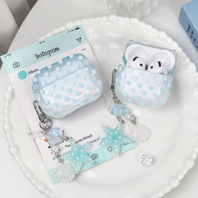 Alt view image 3 of 7 - for AirPods Pro 3 Case Polka Dot Aesthetics Cover -Blue Dots Cute Polka Dot Aesthetics Shell Starfish Keychain Girls Women Case for AirPods Pro 3rd Generation(2025)