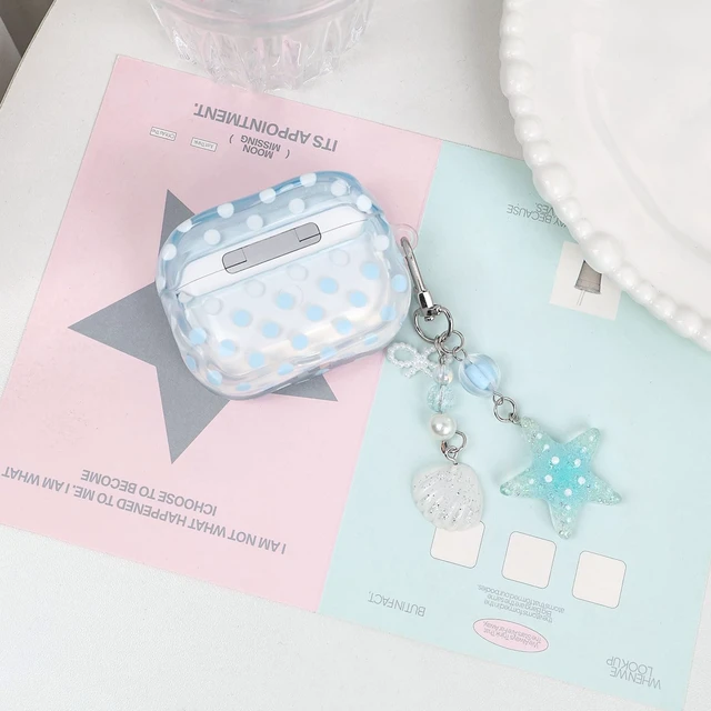 Alt view image 5 of 7 - for AirPods Pro 3 Case Polka Dot Aesthetics Cover -Blue Dots Cute Polka Dot Aesthetics Shell Starfish Keychain Girls Women Case for AirPods Pro 3rd Generation(2025)