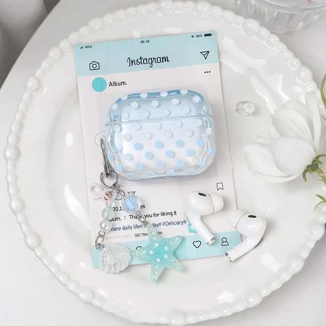 Alt view image 6 of 7 - for AirPods Pro 3 Case Polka Dot Aesthetics Cover -Blue Dots Cute Polka Dot Aesthetics Shell Starfish Keychain Girls Women Case for AirPods Pro 3rd Generation(2025)