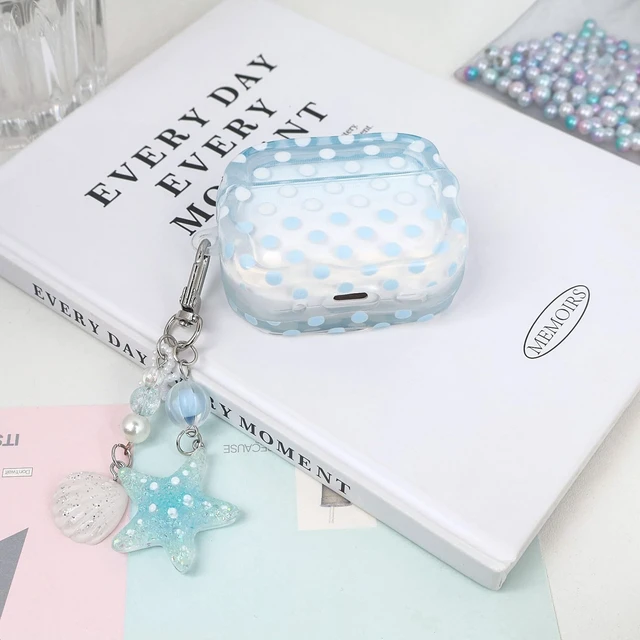 Alt view image 7 of 7 - for AirPods Pro 3 Case Polka Dot Aesthetics Cover -Blue Dots Cute Polka Dot Aesthetics Shell Starfish Keychain Girls Women Case for AirPods Pro 3rd Generation(2025)