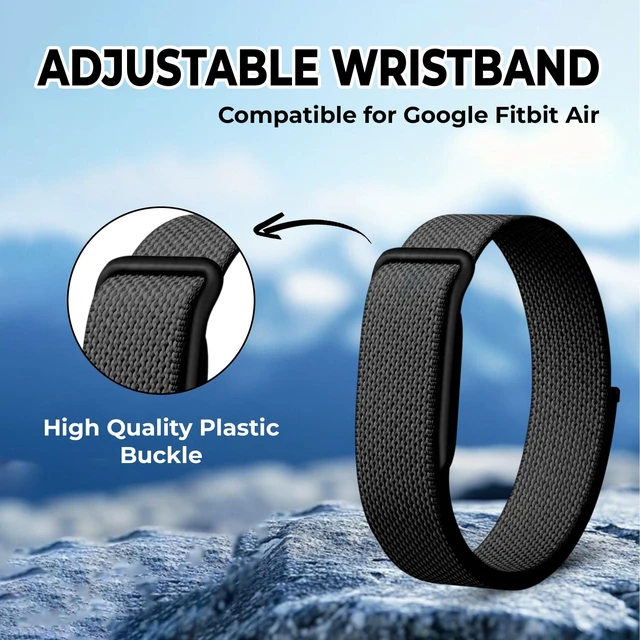 Alt view image 3 of 7 - Stretch Nylon Loop Band Compatible with Google Fitbit Air, Soft Breathable Woven Sport Strap, Adjustable Elastic Replacement Wristband for Men & Women