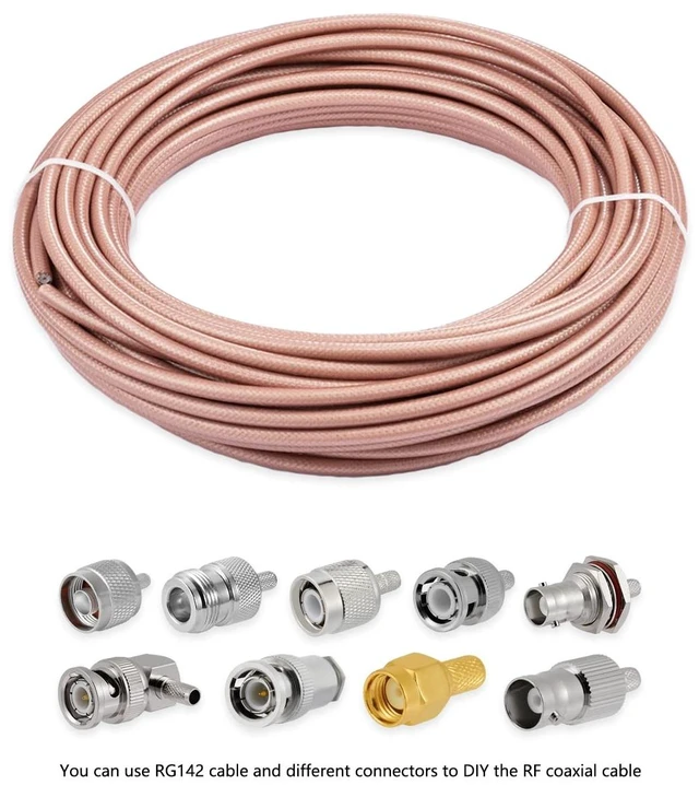 Alt view image 2 of 4 - RG142 Cable Low Loss RF Coaxial Cable 49.2FT/15M Brown Silver-Plated Copper Double Shielded Coax