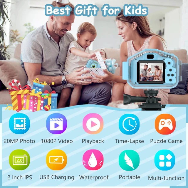 Alt view image 2 of 7 - Kids Waterproof Camera, Underwater HD Digital Camcorder, Blue Mini Action Toys, Christmas Birthday Gifts for Toddler Boys Girls 3-12, Ideal for Summer Beach Pool Camp Travel, 32GB card