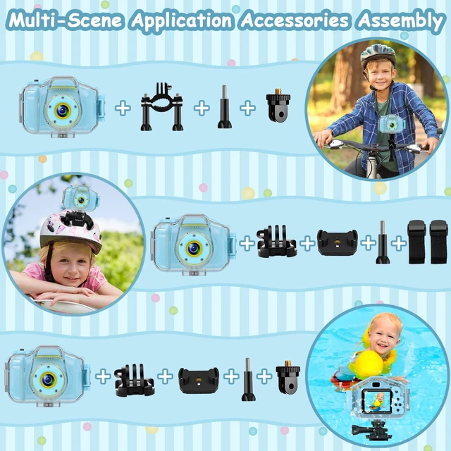 Alt view image 6 of 7 - Kids Waterproof Camera, Underwater HD Digital Camcorder, Blue Mini Action Toys, Christmas Birthday Gifts for Toddler Boys Girls 3-12, Ideal for Summer Beach Pool Camp Travel, 32GB card