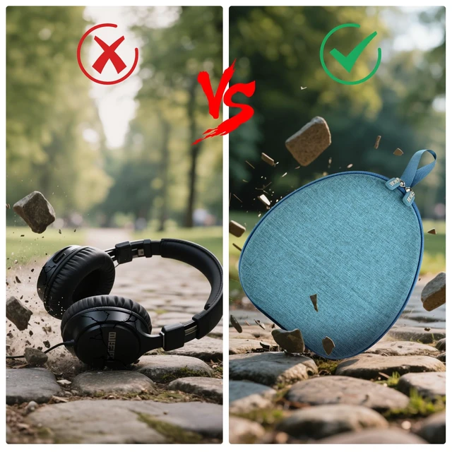 Alt view image 6 of 7 - Headphone Travel Case with Secure Strap and Accessory Pocket, Green Hard Shell Protection, Fits Most Foldable Over-Ear Headphones, 7.87 x 6.8 x 0.9 in Interior, for Music Fans, Case Only