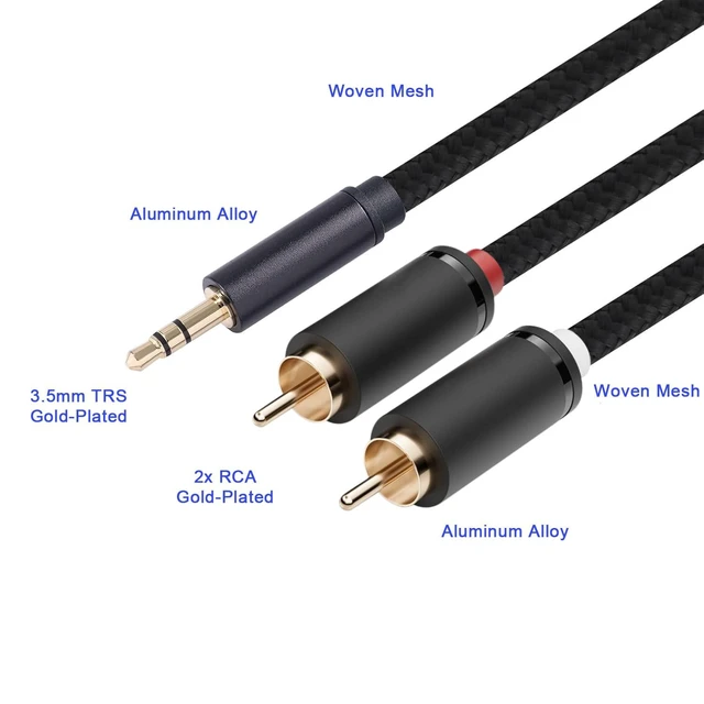 Alt view image 2 of 5 - 3.5mm Aux to RCA Cable 33FT, 1 Pack, Black, 1/8 Aux Male to Dual RCA Male Stereo Y Splitter Cord, 24K Gold-Plated, Compatible with Television, PC, Smartphone, Dot, Tablet and Speaker