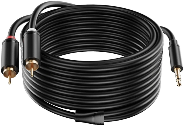 Main image of 3.5mm Aux to RCA Cable 33FT, 1 Pack, Black, 1/8 Aux Male to Dual RCA Male Stereo Y Splitter Cord, 24K Gold-Plated, Compatible with Television, PC, Smartphone, Dot, Tablet and Speaker