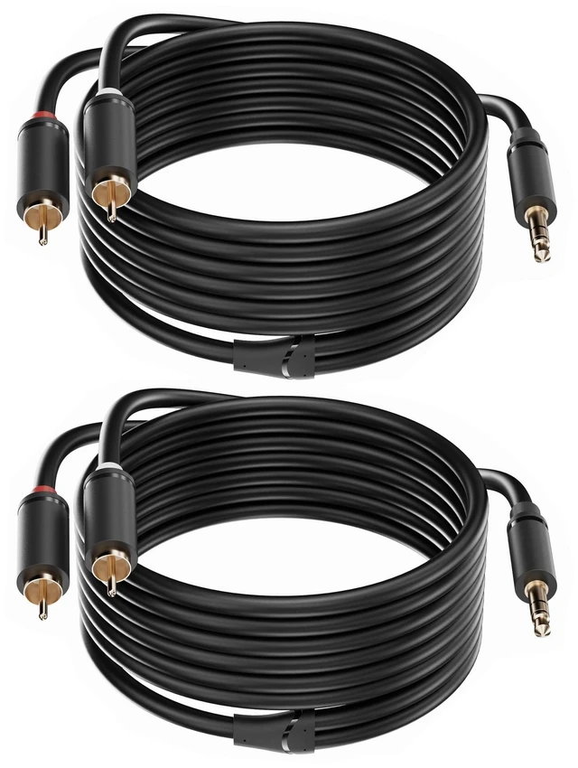Main image of 3.5mm Aux to RCA Cable 16FT, 2Pack, 1/8 Aux Male to Dual RCA Male Stereo Y Splitter Cord, 24K Gold-Plated, Compatible with Television, PC, Smartphone, Dot, Tablet and Speaker