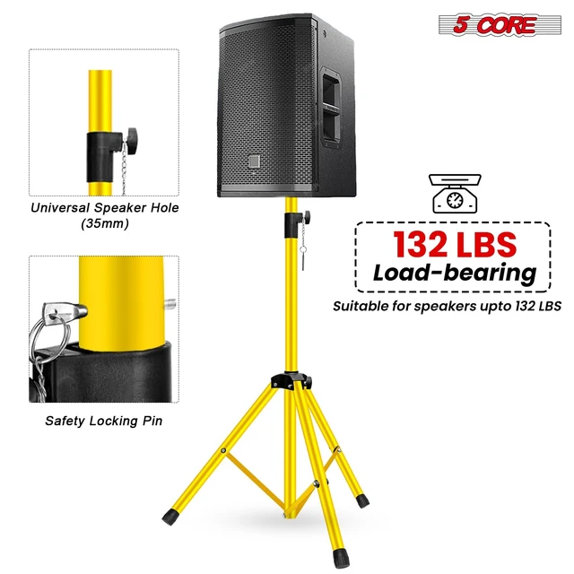 Alt view image 3 of 7 - 5Core Speaker Stands Pair PA DJ Tripod Heavy Duty w 35mm Mount Insert Adjustable Universal Large Tall 31 to 54 Inch Stand w Safety Pin and Knob Tension Locking for Stage Studio