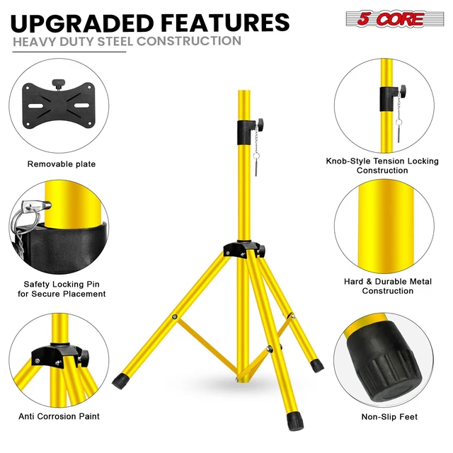 Alt view image 4 of 7 - 5Core Speaker Stands Pair PA DJ Tripod Heavy Duty w 35mm Mount Insert Adjustable Universal Large Tall 31 to 54 Inch Stand w Safety Pin and Knob Tension Locking for Stage Studio
