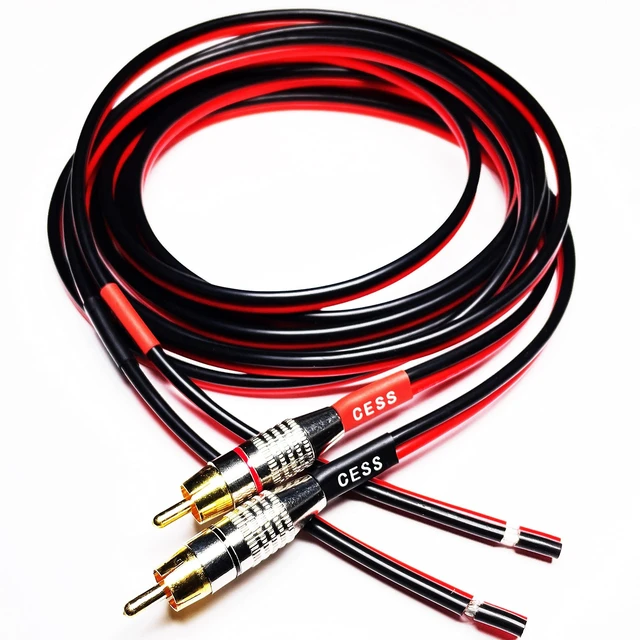 Main image of RCA Plug to Speaker Wire Leads, 6 ft, 14AWG, 2-Pack Gold plated RCA plugs help resist oxidation and contact noise