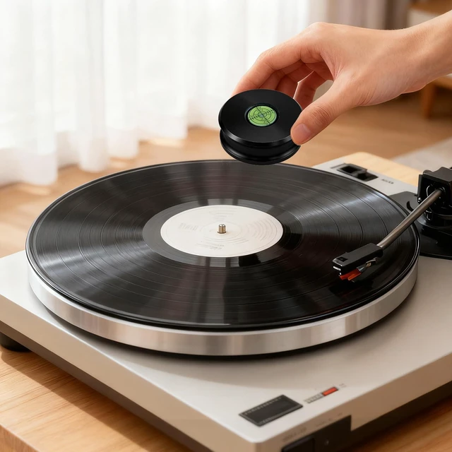 Alt view image 4 of 5 - Record Weight Stabilizer with Level Black Low Profile Design Vinyl LP Disc Turntable Weight Clamps for Record Player with Soft Base Pad 315