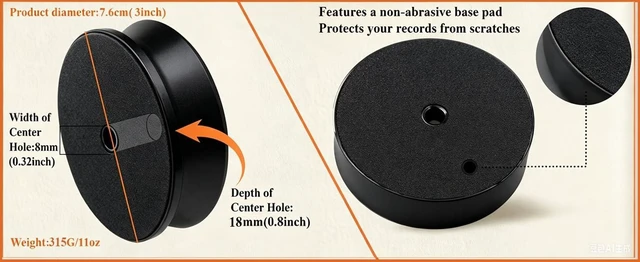 Alt view image 5 of 5 - Record Weight Stabilizer with Level Black Low Profile Design Vinyl LP Disc Turntable Weight Clamps for Record Player with Soft Base Pad 315