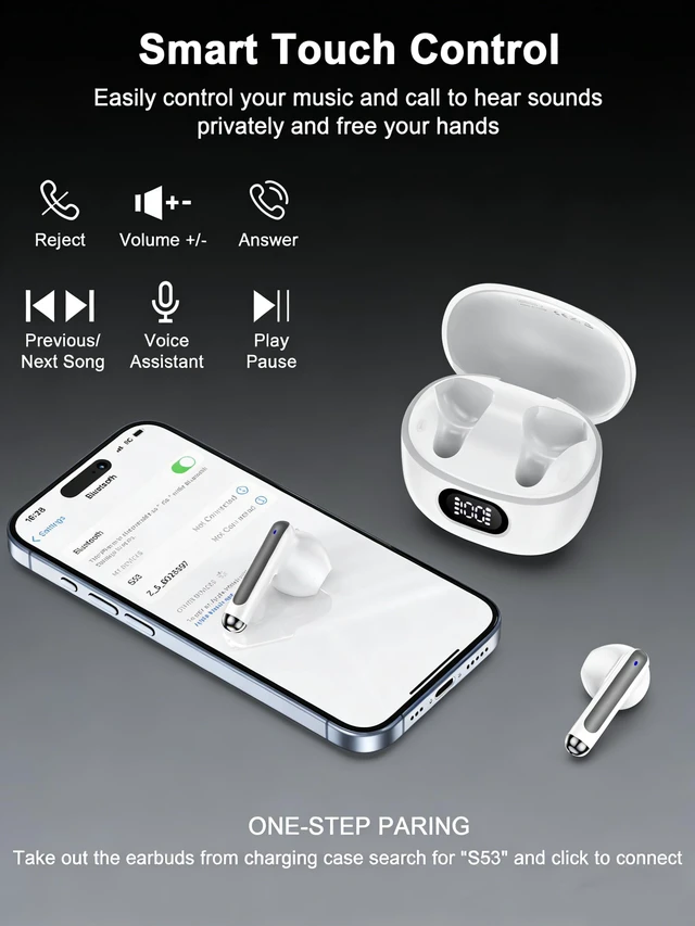 Alt view image 3 of 7 - Wireless Ear Buds Bluetooth Earbuds, iPhone 18 17e 17 Earphones Headphone AirPods for iPhone 18 Pro Max 17Pro 16 Pro Max/15, Samsung Galaxy, Google Pixel, OnePlus, Apple Air Pods Android Buds in Ear