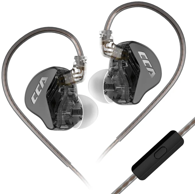 Main image of CCA CRA in-Ear Monitors Earbuds with Microphone, Powerful Bass Dynamic Wired Earbuds with 2Pin Detachable OFC Cable, Noise-Isolating in Ear Headphones with 3.5mm Jack Interface (Black, with Mic)