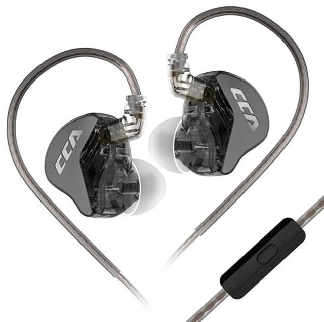 Alt view image 2 of 2 - CCA CRA in-Ear Monitors Earbuds with Microphone, Powerful Bass Dynamic Wired Earbuds with 2Pin Detachable OFC Cable, Noise-Isolating in Ear Headphones with 3.5mm Jack Interface (Black, with Mic)