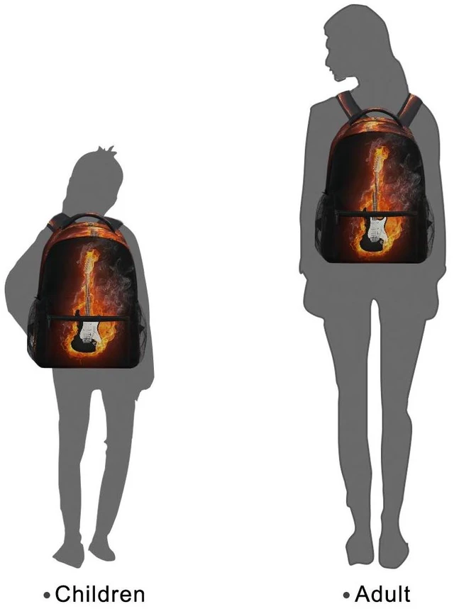 Alt view image 7 of 7 - Electric Guitar In Fire Flames Print Travel Backpack for School Water Resistant Bookbag