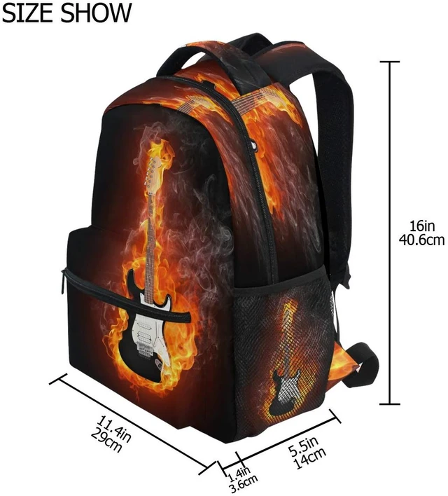 Alt view image 6 of 7 - Electric Guitar In Fire Flames Print Travel Backpack for School Water Resistant Bookbag