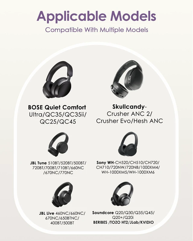 Alt view image 2 of 7 - Headphone Hard Case Replacement for Bose QuietComfort Ultra QC45 QC35 QC25 QC15 QCSE Over-Ear Headphones, Super-Slim Upgrade PU Universal Portable Travel Organizer Bag (Purple)