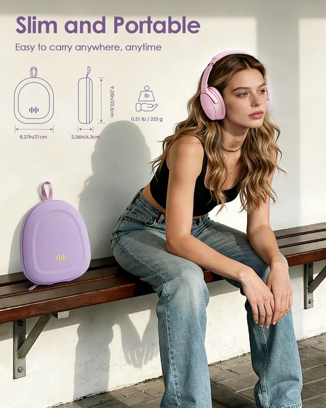 Alt view image 5 of 7 - Headphone Hard Case Replacement for Bose QuietComfort Ultra QC45 QC35 QC25 QC15 QCSE Over-Ear Headphones, Super-Slim Upgrade PU Universal Portable Travel Organizer Bag (Purple)