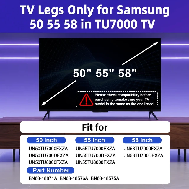 Alt view image 2 of 7 - Tv Legs Replacement for Samsung,TV Stand Legs for UN50TU7000 UN55TU7000 UN58TU7000 Models - Screwless Easy Install