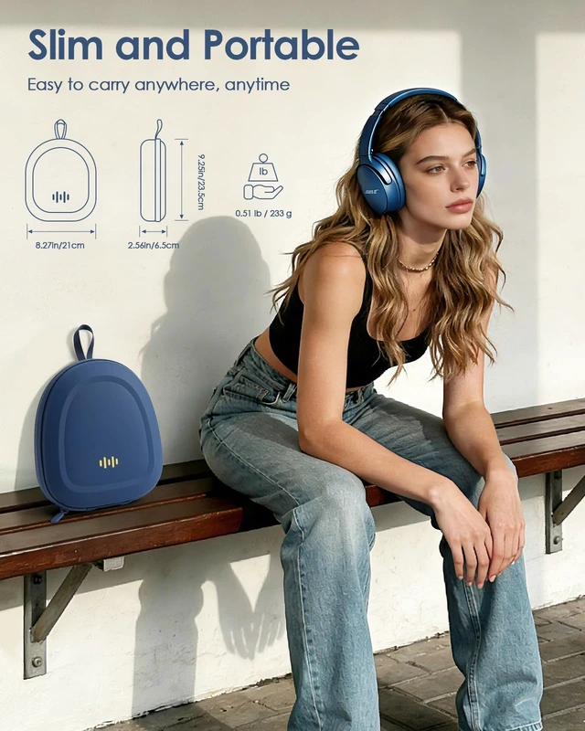 Alt view image 5 of 7 - Headphone Hard Case Replacement for Bose QuietComfort Ultra QC45 QC35 QC25 QC15 QCSE Over-Ear Headphones, Super-Slim Upgrade PU Universal Portable Travel Organizer Bag (Blue)