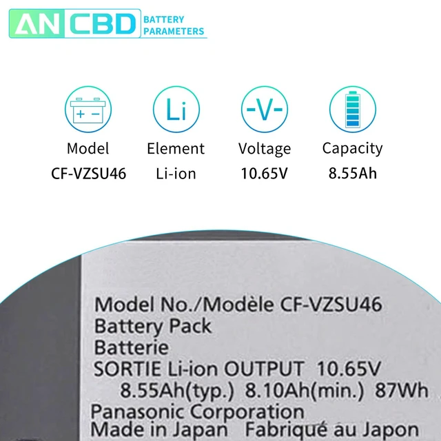 Alt view image 2 of 7 - New CF-VZSU46 CF-VZSU46U Laptop Battery for Panasonic Toughbook CF-30 CF-31 CF-53 MK1/MK2/MK3/MK4 CF-53AAGZX1M Series CF-VZSU46S CF-VZSU71U CF-VZSU72U 10.65V/8.55Ah 9cell