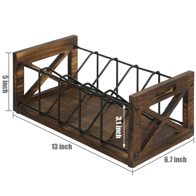 Alt view image 6 of 7 - CD Storage Holder, 5-Slot Farmhouse Industrial CD & DVD Storage Rack with Handles, Barn Door X-Cross Design, Rustic Solid Burnt Wood and Black Metal Wire
