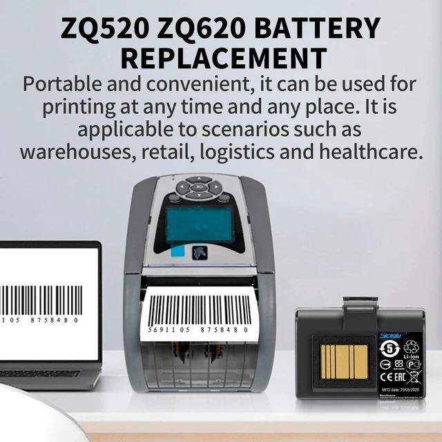 Alt view image 6 of 7 - 3500mAh ZQ520 ZQ620 Battery Replacement for Zebra Mobile Printer ZQ610 ZQLN320 QLN220 ZQ521 ZQ500 ZQ510 ZQ520 ZQ521 ZR628 ZR638 ZR658 ZR668 ZQ620 Upgrade Lithium Battery