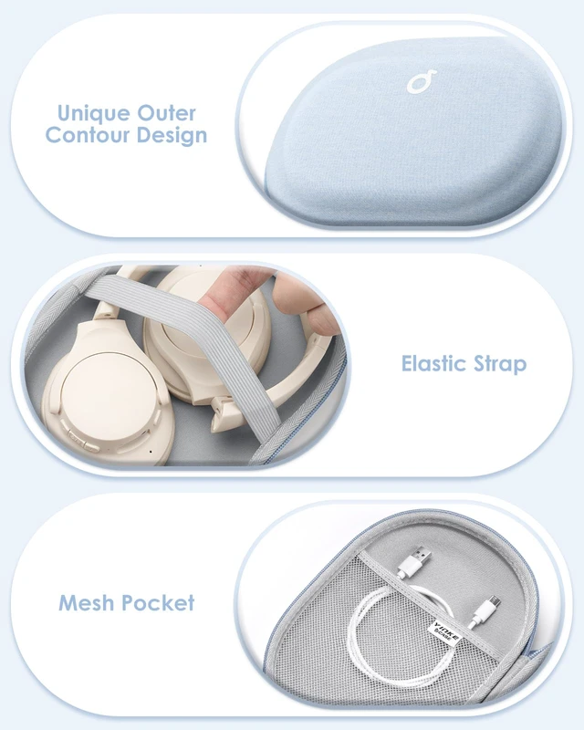 Alt view image 4 of 6 - Headphone Case Hard for Bose QuietComfort Ultra QC45 QC35 QC25 QC15 QCSE Fits JBL Tune 510BT 720BT/Live 770NC/Soundcore Anker Foldable Over-Ear Headphones, Super-Slim Portable Travel Organizer Bag