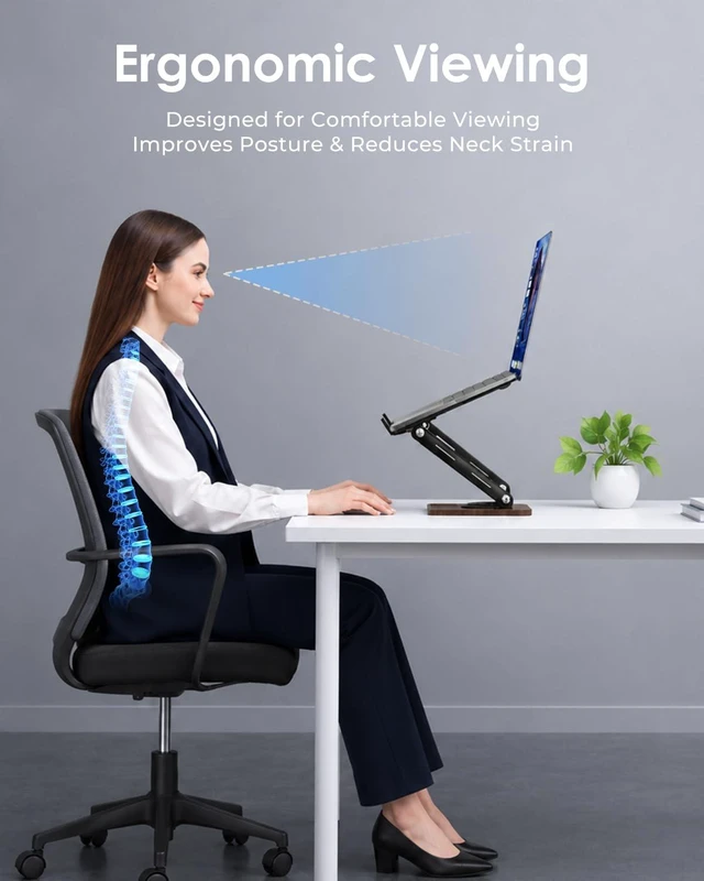 Alt view image 6 of 6 - Laptop Stand for Desk, Adjustable Laptop Desk Stand with Wood Base Storage, 360° Rotating Swivel Computer Stand for Laptop, Ventilated Cooling Desktop Holder Fits up to 15.6" Notebooks/Laptops