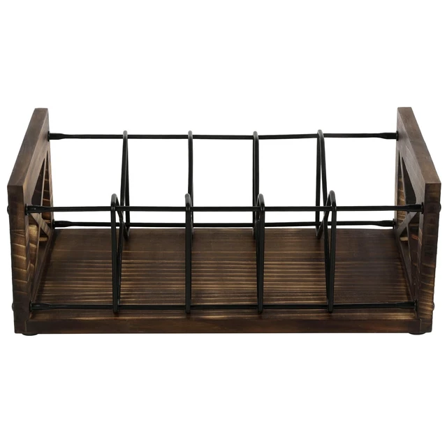 Alt view image 7 of 7 - CD Storage Holder, 5-Slot Farmhouse Industrial CD & DVD Storage Rack with Handles, Barn Door X-Cross Design, Rustic Solid Burnt Wood and Black Metal Wire