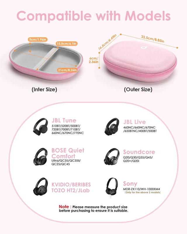 Alt view image 2 of 6 - Headphone Case Hard for Bose QuietComfort Ultra QC45 QC35 QC25 QC15 QCSE Fits JBL Tune 510BT 720BT/Live 770NC/Soundcore Anker Foldable Over-Ear Headphones, Super-Slim Portable Travel Organizer Bag