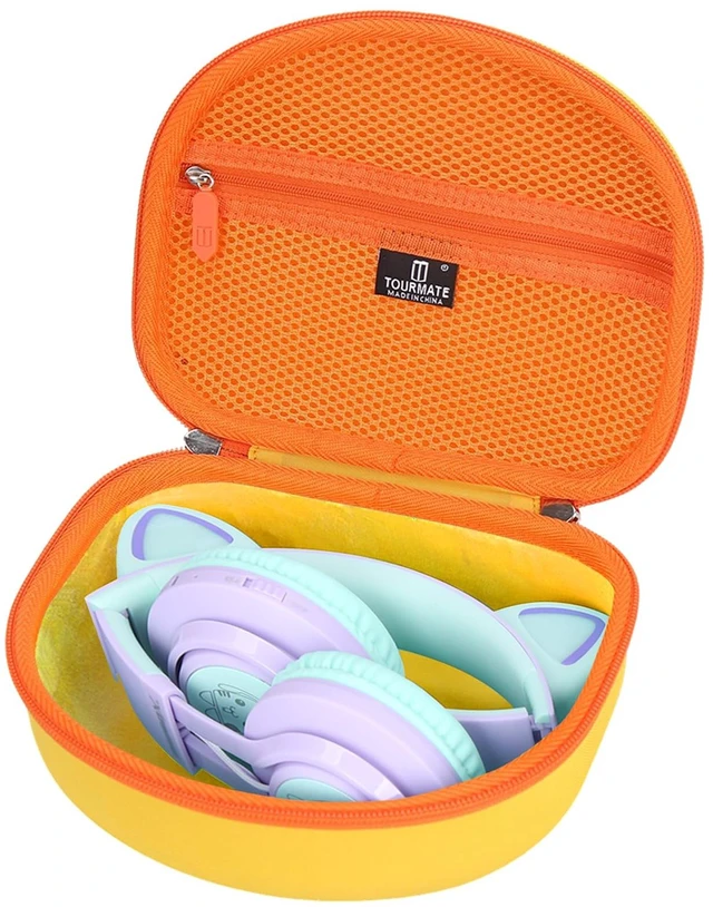 Main image of Hard Travel Case for Riwbox CT-7 / CT-7S Cat Ear LED Light Kids Wireless Headphones, Protective Carrying Storage Bag Box for Sale(Yellow&Orange)
