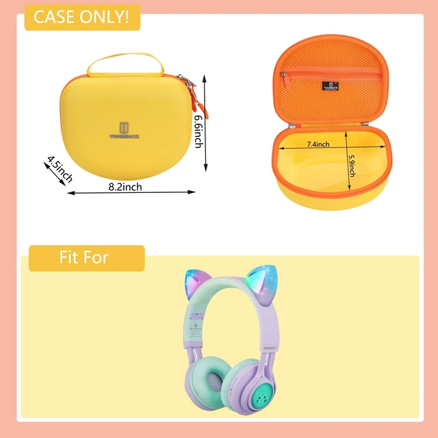 Alt view image 5 of 7 - Hard Travel Case for Riwbox CT-7 / CT-7S Cat Ear LED Light Kids Wireless Headphones, Protective Carrying Storage Bag Box for Sale(Yellow&Orange)