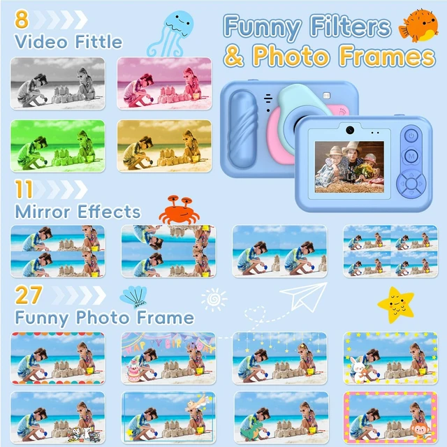 Alt view image 5 of 7 - Underwater Camera for Kids - IP68 Waterproof Camera, 48MP Dual Lens, 1080P Video Recording, Toddler Camera for Pool & Beach, Ideal Christmas Birthday Gifts for Boys Girls Age 3-12 (Sky Blue)