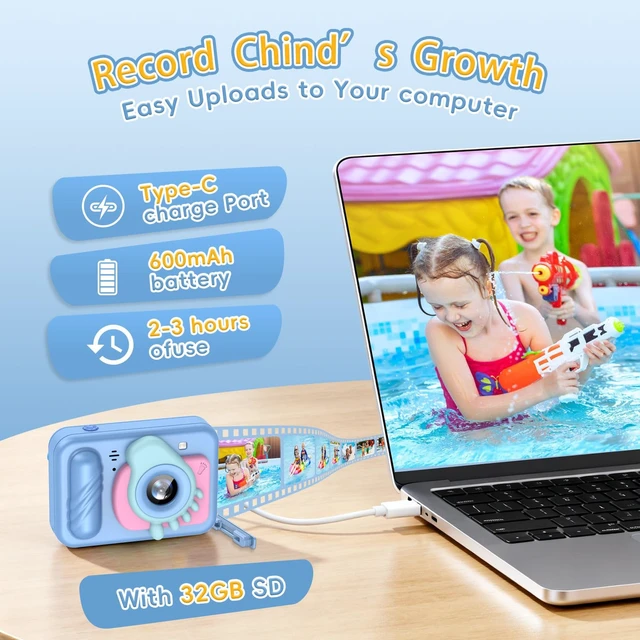Alt view image 7 of 7 - Underwater Camera for Kids - IP68 Waterproof Camera, 48MP Dual Lens, 1080P Video Recording, Toddler Camera for Pool & Beach, Ideal Christmas Birthday Gifts for Boys Girls Age 3-12 (Sky Blue)