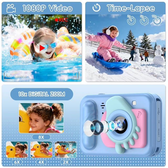 Alt view image 4 of 7 - Underwater Camera for Kids - IP68 Waterproof Camera, 48MP Dual Lens, 1080P Video Recording, Toddler Camera for Pool & Beach, Ideal Christmas Birthday Gifts for Boys Girls Age 3-12 (Sky Blue)