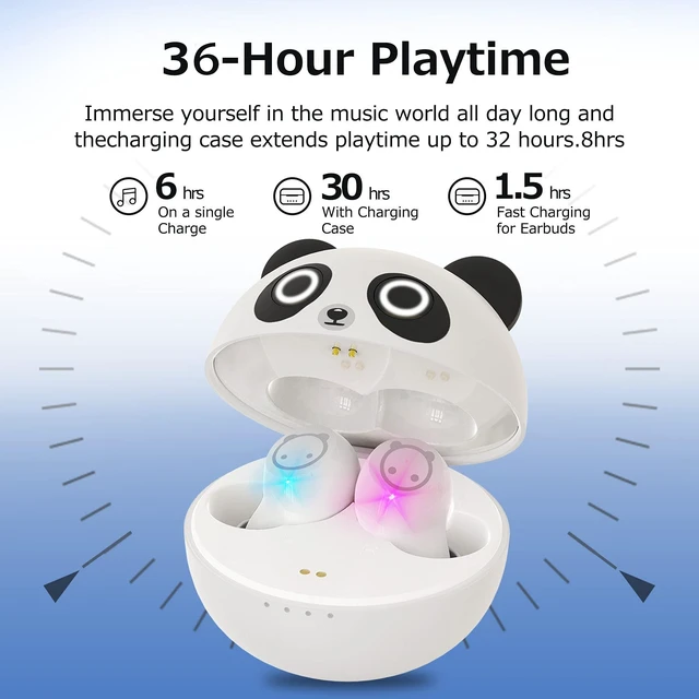 Alt view image 4 of 7 - Kids Wireless Earbuds Cute Panda Bluetooth Earbuds with mic Charging Case 36H Playtime 3D Stereo Headphones IPX6 Waterproof Sport in-Ear Headphones for Kids Adult