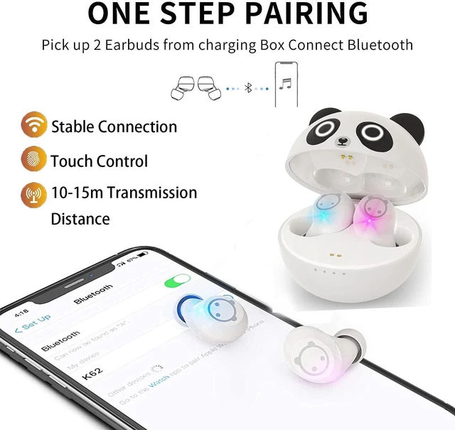 Alt view image 5 of 7 - Kids Wireless Earbuds Cute Panda Bluetooth Earbuds with mic Charging Case 36H Playtime 3D Stereo Headphones IPX6 Waterproof Sport in-Ear Headphones for Kids Adult