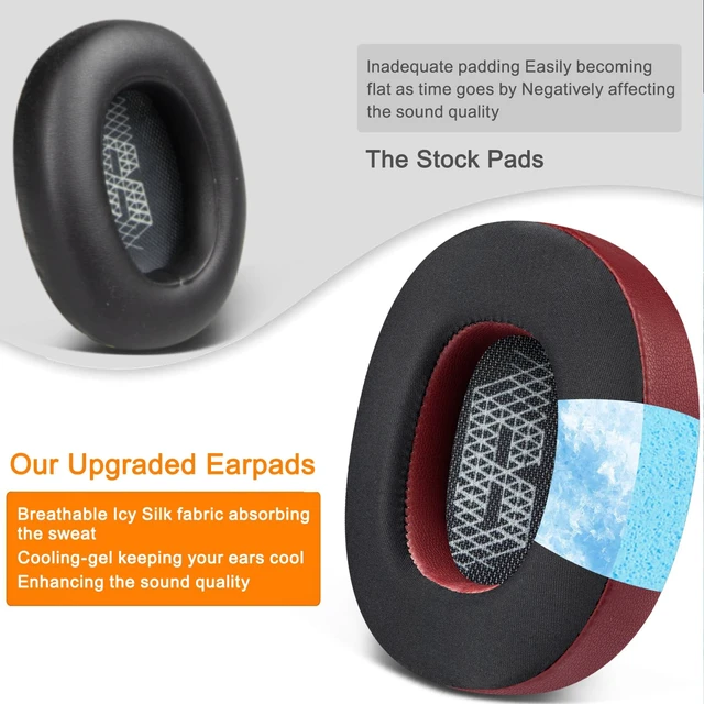 Alt view image 4 of 5 - Cooling Gel Replacement Ear Pads for JBL E65BTNC/Live 650BTNC/Live 770NC/Live 660NC/Duet NC Over-Ear Headphones, Earpads Cushions with Noise Isolation Foam - Burgundy