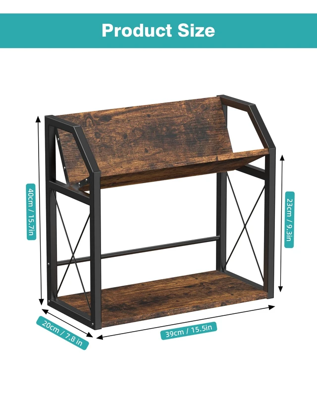 Alt view image 2 of 7 - 2-Tier CD Holder Rack for Display, Tilting DVD Storage Shelf Tilted Top Shelf for Easy Viewing, Premium Wood and Heavy Metal Construction, Elevates Media Collection Display