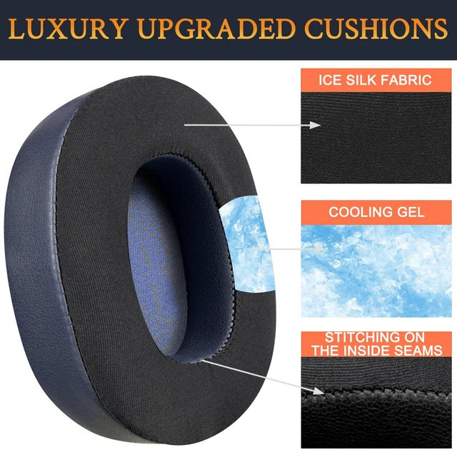 Alt view image 5 of 7 - Cooling Gel Replacement Ear Pads for JBL E65BTNC/Live 650BTNC/Live 770NC/Live 660NC/Duet NC Over-Ear Headphones, Earpads Cushions with Noise Isolation Foam - Navy Blue